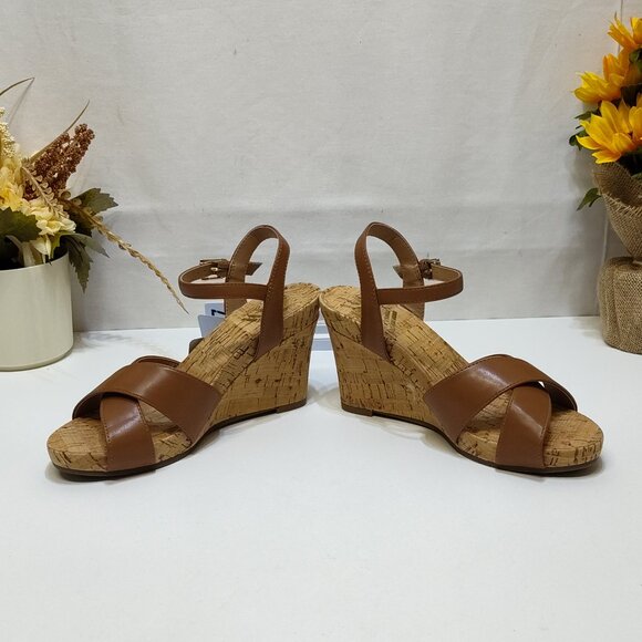 Aerosoles Strappy Cork High Wedge Sandal Adjustable Strap Block Heel Women Sz 7M - Picture 3 of 7